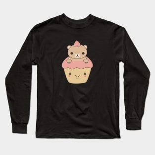 Cute Cupcake Brown Bear T-Shirt Long Sleeve T-Shirt